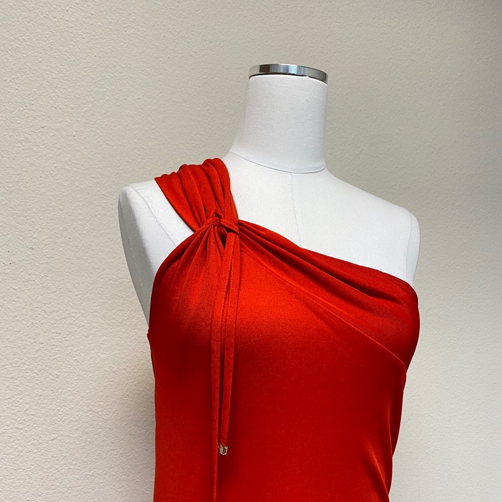 Gucci Red Orange One Shoulder Midi Dress